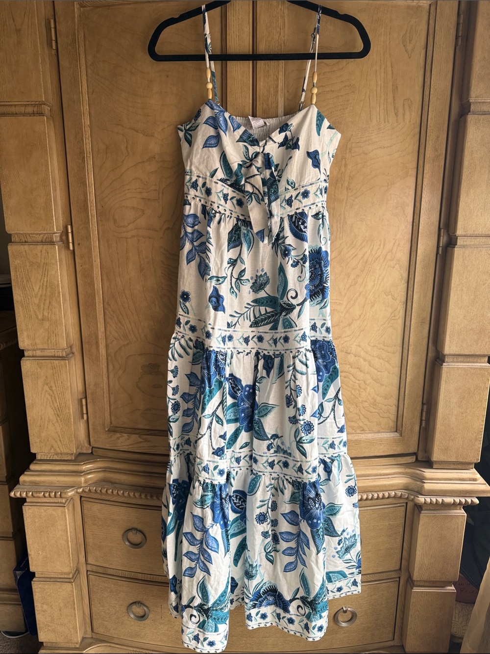 HOUSE OF HARLOW ☀️ Blue Floral Tie-Front Spaghetti Strap Maxi Dress